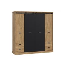 Armoire 4 portes tiroirs Kaszimiro chambre à coucher Chene riviera/chene noir - 208 x 203 x 61cm - Basika