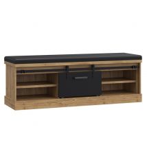 Banc de lit Kaszimiro chambre à coucher Chene riviera/noir - 52 x 146 x 43cm - Basika