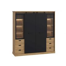 Armoire 4 portes 6 tiroirs Kaszimiro chambre à coucher Chene riviera/chene noir - 208 x 203 x 61cm - Basika