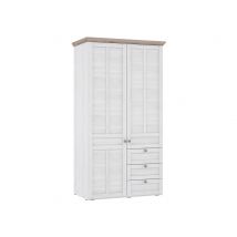 Armoire 2 portes 3 tiroirs Iloppa chambre à coucher Chene neige/chene nelson - 193 x 105 x 57cm - Basika