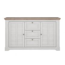 Commode 2 portes 3 tiroirs Iloppa chambre à coucher Chene neige/chene nelson - 92.5 x 160 x 44cm - Basika