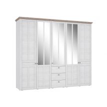 Armoire 5 portes 3 tiroirs Iloppa chambre à coucher Chene neige/chene nelson - 192 x 255 x 62cm - Basika