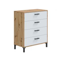 Commode 4 tiroirs Enzo Blanc/chene - 94 x 78 x 40cm - Basika