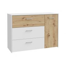 Commode 1 porte 3 tiroirs Culgoa Blanc mat/chene artisan - 80 x 113 x 41.5cm - Basika