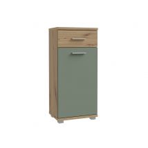 Meuble 1 porte 1 tiroir Champ chene artisan/vert sauge - Basika