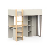 Lit mezzanine Camillia gris/argile/chene - Basika