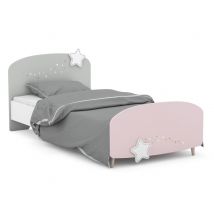 Lit Etoiles Blanc mat/gris clair/rose - 77 x 195 x 97cm - Basika