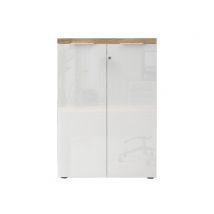 Meuble 2 portes Falco Blanc brillant/chene - 115 x 80 x 34cm - Basika