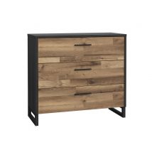 Commode 3 tiroirs Sirus Chene noir/chene - 86 x 120 x 41cm - Basika