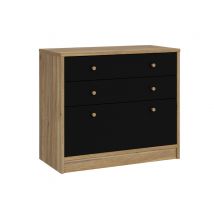 Commode 3 tiroirs Baderna Chene/noir - 77 x 90 x 41.5cm - Basika