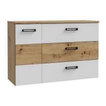 Commode 1 porte 3 tiroirs Anouck Chene artisan/gris - 80 x 120 x 41.5cm - Basika
