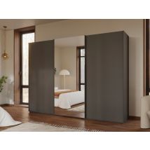 Armoire 3 portes coulissantes dont 1 miroir Taro Gris graphite - 223 x 301 x 69cm - Basika