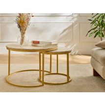 Lot de 2 tables basses Agathe Travertin/doré - Basika