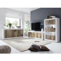 Salle à manger 3 pièces Costa blanc brillant/poirier - Basika