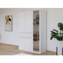 Armoire 5 portes dont 1 miroir tiroir Macari Blanc - 197 x 136 x 54cm - Basika