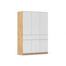 Armoire 6 portes 2 tiroirs Macari Blanc/chene artisan - 197 x 136 x 54cm - Basika