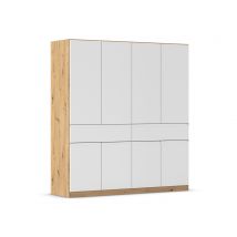 Armoire 8 portes 2 tiroirs Macari Blanc/chene artisan - 197 x 181 x 54cm - Basika