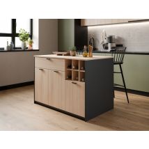 Ilot central Mantek Chene clair/noir - 88 x 123 x 75cm - Basika