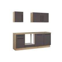 Bloc de cuisine Novacool Gris/chene artisan - 204 x 220 x 60cm - Basika