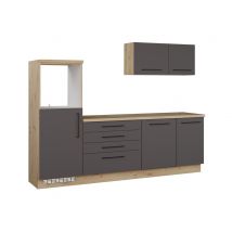Bloc de cuisine avec colonne Novacool Gris/chene artisan - 194 x 260 x 60cm - Basika