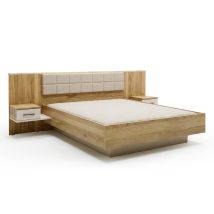 Lit+2 chevets Bellevue chene/sable - Basika