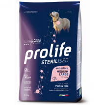 Prolife Sterilised Cane Sensitive Medium Large Maiale e Riso - 12 kg Croccantini per cani