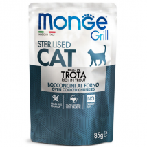 Monge Grill Grain Free Sterilised Cat bocconcini 85 gr - Trota Confezione da 28 pezzi Cibo umido per gatti