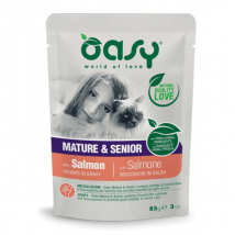 Oasy Cat Bocconcini in salsa 85 gr - MATURE Salmone - Confezione da 12 pezzi - Cibo umido per gatti - 1° ORDINE? scegli lo sconto BZR5 / BZR20 + 200 punti fedeltà