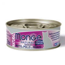 Monge Natural Adult cottura al vapore 80 gr - Tonno, Petto di Pollo e Manzo - Confezione da 6 pezzi - Cibo umido per gatti - 1° ORDINE? scegli lo sconto BZR5 / BZR20 + 200 punti fedeltà