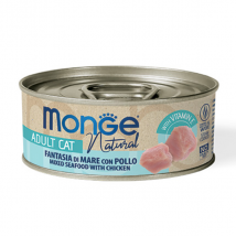 Monge Natural Adult cottura al vapore 80 gr - Fantasia di Mare e Pollo - Confezione da 6 pezzi - Cibo umido per gatti - 1° ORDINE? scegli lo sconto BZR5 / BZR20 + 200 punti fedeltà