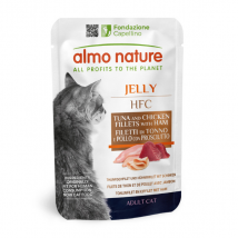 Almo Nature HFC Jelly Adult 55 gr - Tonno, Pollo e Prosciutto - Confezione da 24 pezzi - Cibo monoproteico gatto - 1° ORDINE? scegli lo sconto BZR5 / BZR20 + 200 punti fedeltà