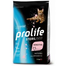 Prolife Sterilised Gatto Sensitive Maiale e Riso - 1,5 kg Croccantini per gatti Monoproteico crocchette cani