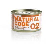 Natural Code acqua di cottura 85 gr - 02 - Pollo e Gamberetti - Confezione da 24 pezzi - Cibo umido per gatti - 1° ORDINE? scegli lo sconto BZR5 / BZR20 + 200 punti fedeltà