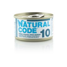 Natural Code acqua di cottura 85 gr - 10 - Tonno e Piccoli Pesci Bianchi Confezione da 24 pezzi Cibo umido per gatti