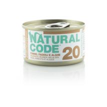 Natural Code acqua di cottura 85 gr - 20 - Tonno, Fagioli e Alghe Confezione da 24 pezzi Cibo umido per gatti