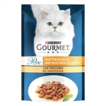 Gourmet le Perle Filettini in Salsa 85 gr - con Tacchino Confezione da 26 pezzi Cibo umido per gatti