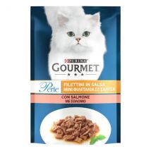 Gourmet le Perle Filettini in Salsa 85 gr - con Salmone Confezione da 26 pezzi Cibo umido per gatti