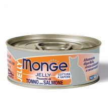 Monge Jelly Adult cottura al vapore 80 gr - Pezzetti di Tonno e Salmone - Confezione da 24 pezzi - Cibo umido per gatti - 1° ORDINE? scegli lo sconto BZR5 / BZR20 + 200 punti fedeltà