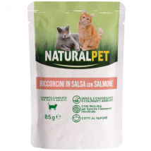 NaturalPet Cat Adult Bocconcini in salsa 85 gr - Salmone Confezione da 6 pezzi Cibo umido per gatti