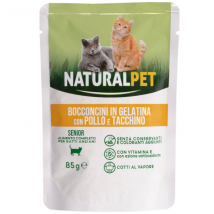 NaturalPet Cat Senior Bocconcini in gelatina 85 gr - Pollo e tacchino Confezione da 6 pezzi Cibo umido per gatti