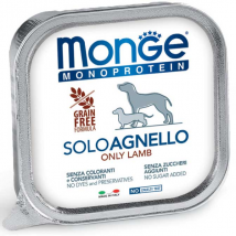 Monge Monoprotein SOLO Patè Grain Free 150 gr - Agnello Confezione da 24 pezzi Monoproteico crocchette cani Cibo Umido per Cani