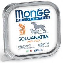 Monge Monoprotein SOLO Patè Grain Free 150 gr - Anatra Confezione da 24 pezzi Monoproteico crocchette cani Cibo Umido per Cani