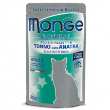 Monge Natural Adult cottura al vapore 80 gr - Tonno con Anatra - Confezione da 24 pezzi - Cibo umido per gatti - 1° ORDINE? scegli lo sconto BZR5 / BZR20 + 200 punti fedeltà