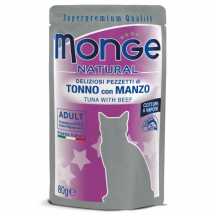 Monge Natural Adult cottura al vapore 80 gr - Tonno con Manzo - Confezione da 24 pezzi - Cibo umido per gatti - 1° ORDINE? scegli lo sconto BZR5 / BZR20 + 200 punti fedeltà