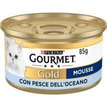 Purina Gourmet Gold Mousse Umido Gatto 85 gr - Pesce dell'Oceano Confezione da 24 pezzi Cibo umido per gatti