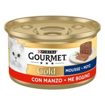 Purina Gourmet Gold Mousse Umido Gatto 85 gr - Manzo - Confezione da 24 pezzi - Cibo umido per gatti - 1° ORDINE? scegli lo sconto BZR5 / BZR20 + 200 punti fedeltà