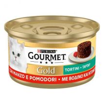 Purina Gourmet Gold Tortini Umido Gatto 85g - Manzo e Pomodoro Confezione da 24 pezzi Cibo umido per gatti