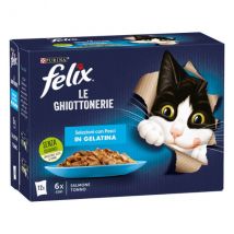 Purina Felix le Ghiottonerie Selezioni Deliziose in Gelatina Multipack - 12 bustine: 6x Salmone - 6x Tonno - 1° ORDINE? scegli tra BZR5 / BZR20 + 200 pt fedeltà