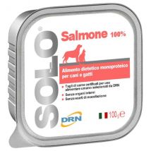 DRN Solo alimento monoproteico cane e gatto 100 gr - Salmone Confezione da 6 pezzi Cibo Umido per Cani