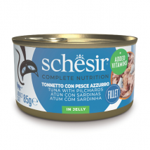 Schesir Cat Soft Adult filetti in gelatina alimento completo lattina 85 gr - Tonnetto e Pesce Azzurro - Confezione da 6 pezzi - Cibo umido per gatti - 1° ORDINE? scegli tra BZR5 / BZR20 + 200 pt fedeltà